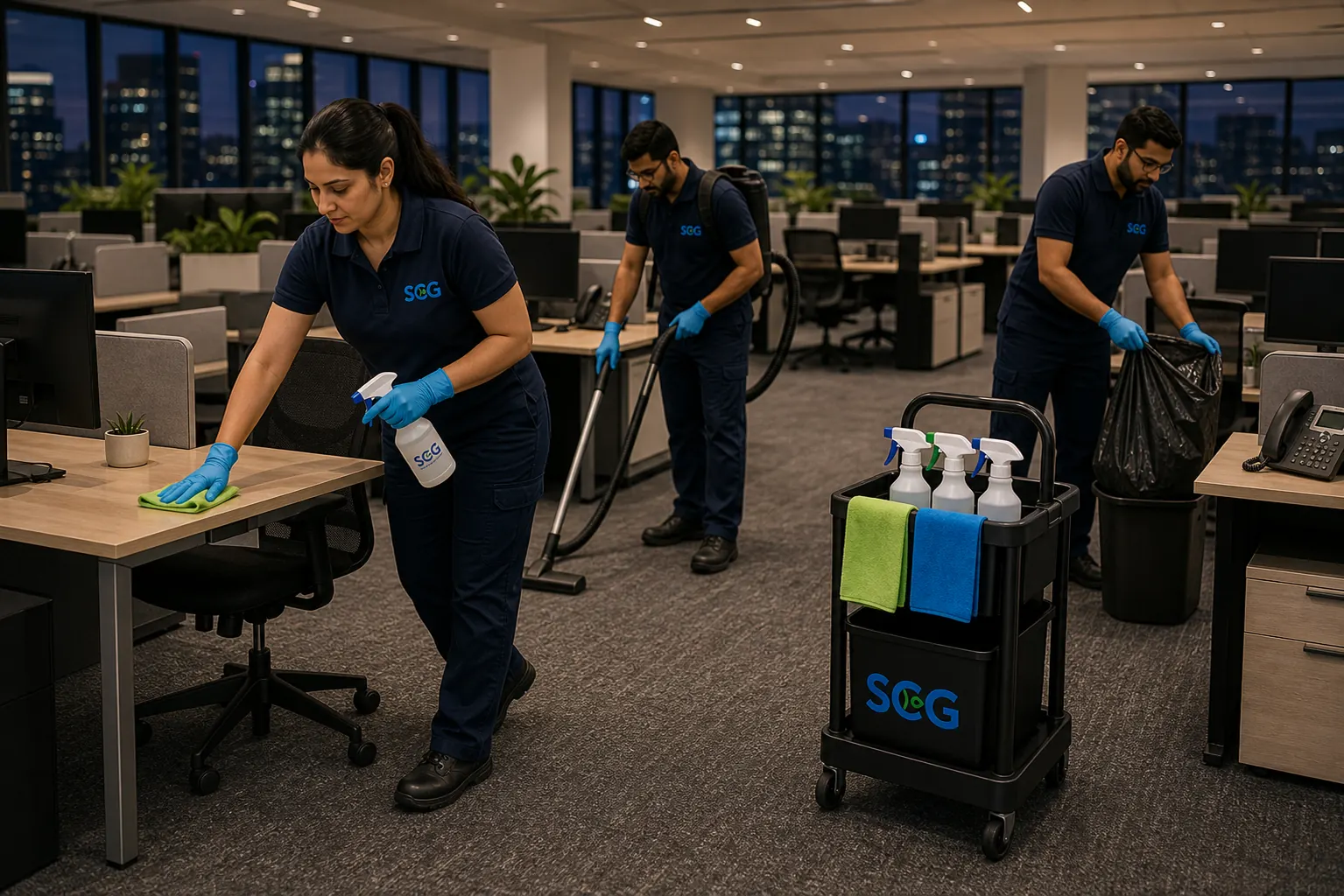 Sydney Clean Group office cleaner servicing a corporate suite in Mascot